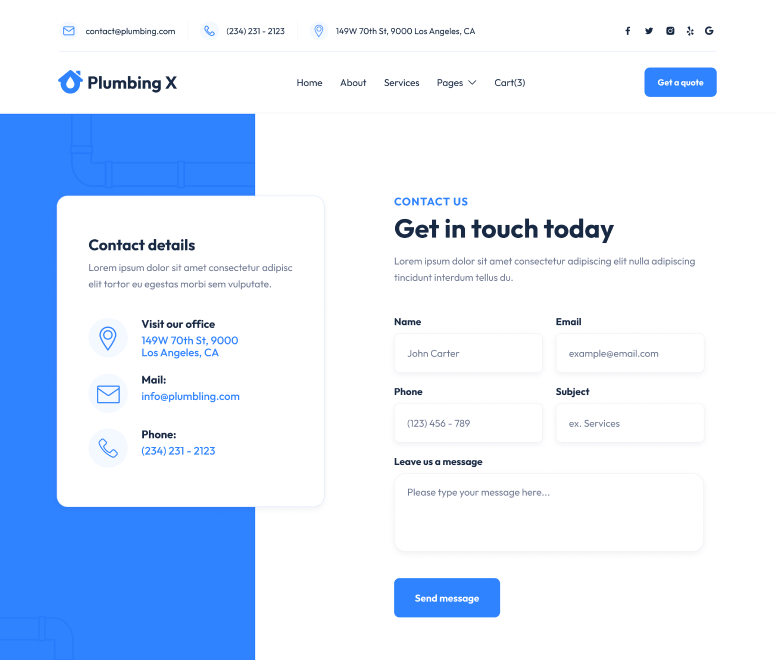 Contact - Plumbing X Webflow Template