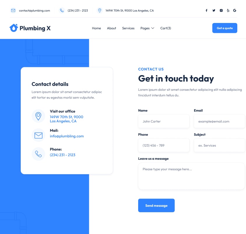 Contact - Plumbing X Webflow Template